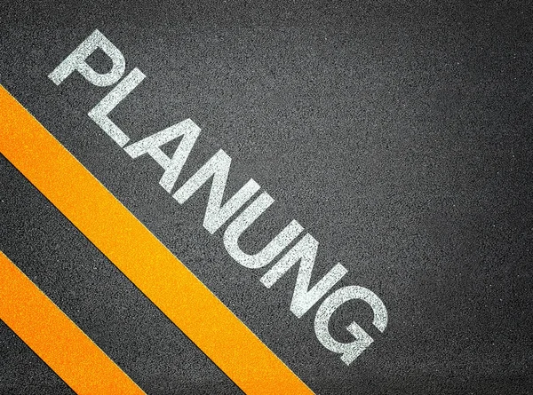 German Planung planning Text Writing Road Asphalt — Stock Photo, Image