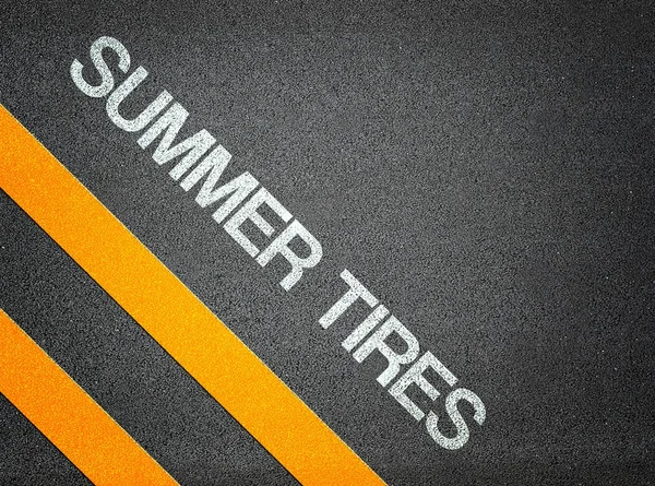 Summer tires Text Writing Road Asphalt — Stock Photo, Image