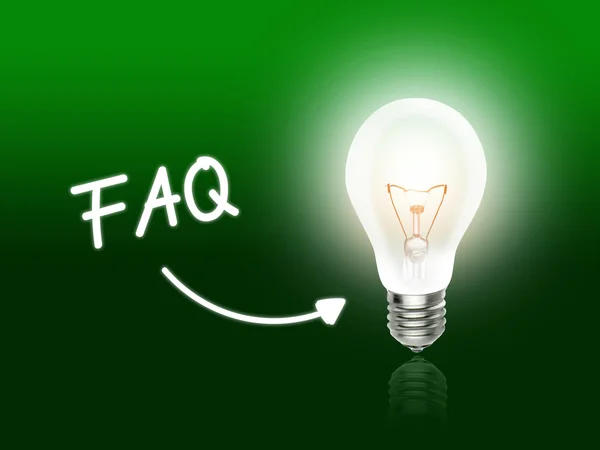 FAQ żarówka Lampa energii zielonej — Zdjęcie stockowe