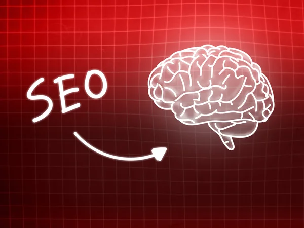 SEO cervello sfondo conoscenza scienza lavagna rosso — Foto Stock