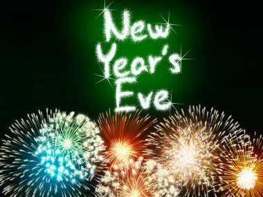 Yeni yıl arifesinde yıldönümü havai fişek kutlama parti yeşil