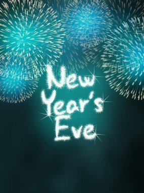 Yeni yıl arifesinde yıldönümü havai fişek kutlama parti turkuaz