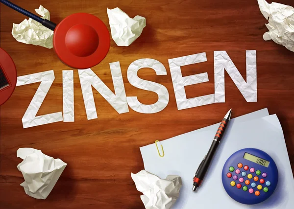 Zinsen デスクトップのメモ電卓事務所思う整理します。 — ストック写真