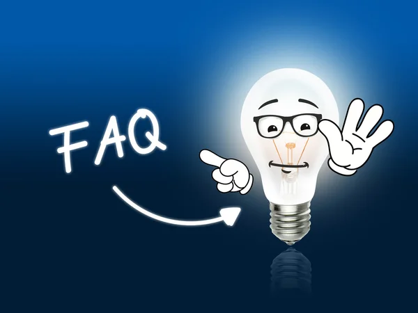 FAQ żarówka Lampa energii światła niebieski — Zdjęcie stockowe