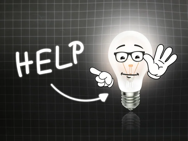 Hjälp Bulb lampa energi ljus blackboard — Stockfoto