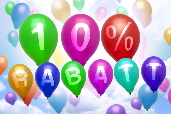 Tysk 10 procents rabatt Rabatt ballong färgglada ballonger — Stockfoto