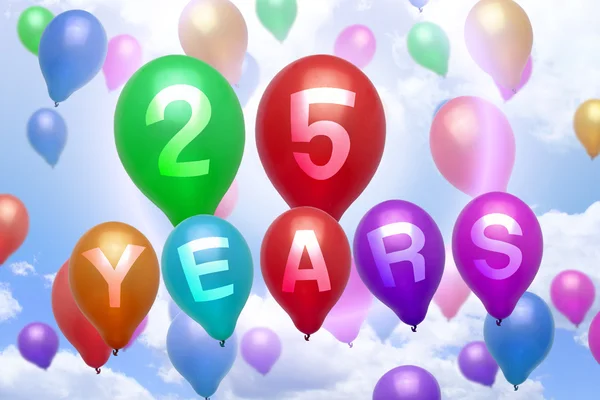 25 éve boldog születésnapot színes léggömb — Stock Fotó