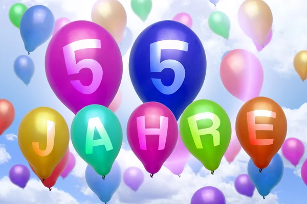 55 Jahre Luftballon bunte Luftballons — Stockfoto