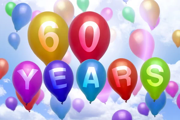 60 років з днем народження повітряна куля барвисті кульки — стокове фото