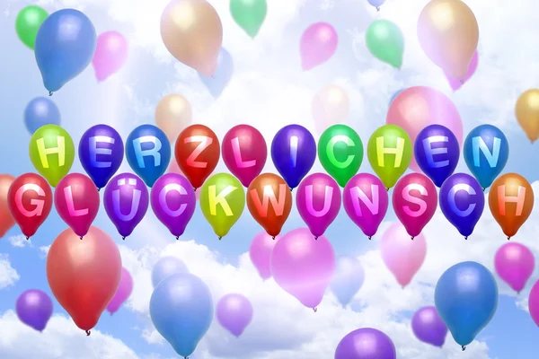 German Congratulations balloon colorful balloons — Stock Photo, Image