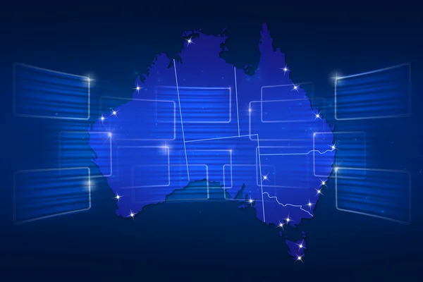 Mapa Austrálie mapa světa Novinky komunikace modré — Stock fotografie
