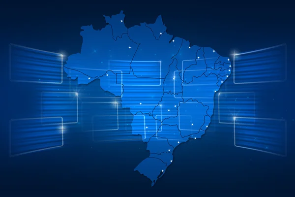 Brasil Mapa Mapa do mundo Notícias Comunicação azul — Fotografia de Stock