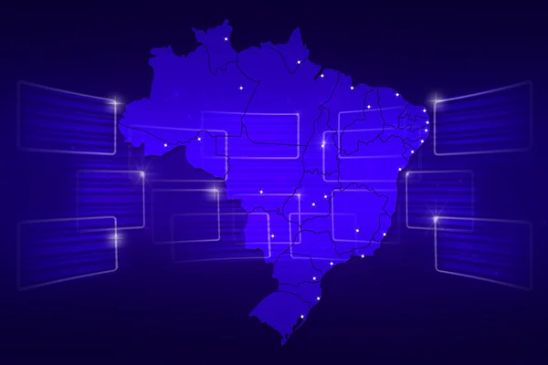 Βραζιλία Χάρτης παγκόσμιο χάρτη νέα επικοινωνίας μπλε — Φωτογραφία Αρχείου