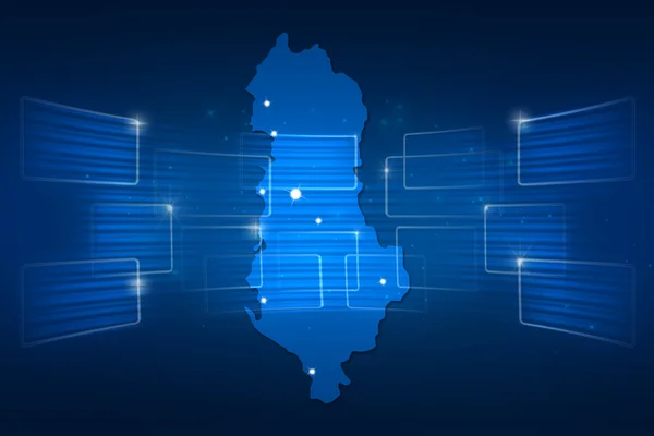 Mapa de Albania Mapa del mundo Noticias Comunicación azul —  Fotos de Stock