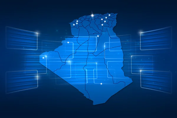 Mappa Algeria Mappa del mondo Notizie Comunicazione blu — Foto Stock