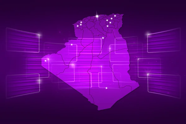 Algeria Mapa Mundial Noticias Comunicación púrpura —  Fotos de Stock