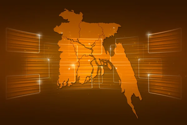 孟加拉国地图世界地图新闻传播金黄色 — 图库照片