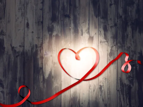 Srdce stuha lásky Valentýna manželství dřevo — Stock fotografie