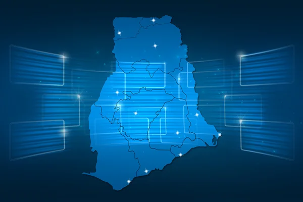 Mappa del Ghana Mappa del mondo Notizie Comunicazione blu — Foto Stock