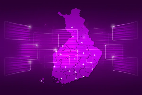 Mapa de Finlandia Mapa del mundo Noticias Comunicación morado —  Fotos de Stock