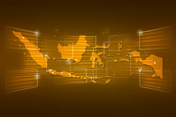 Mapa Indonezja mapa świata wiadomości komunikat żółte złoto — Zdjęcie stockowe