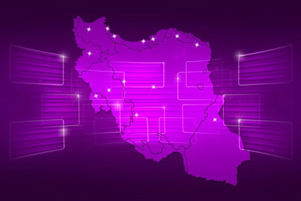 Mapa de Irán Mapa del mundo Noticias Comunicación púrpura —  Fotos de Stock