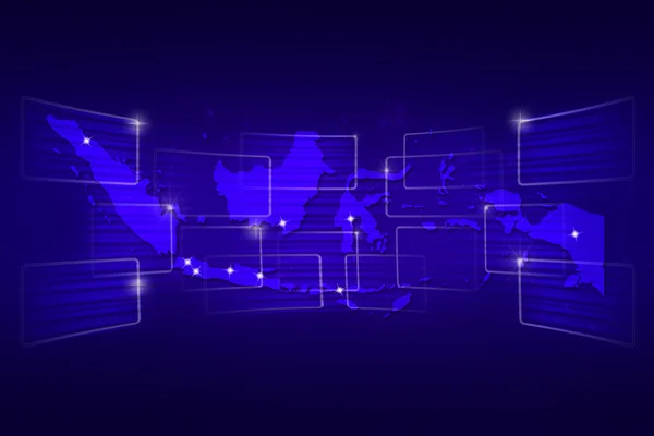 Mapa Indonésie mapa světa Novinky komunikace modré — Stock fotografie