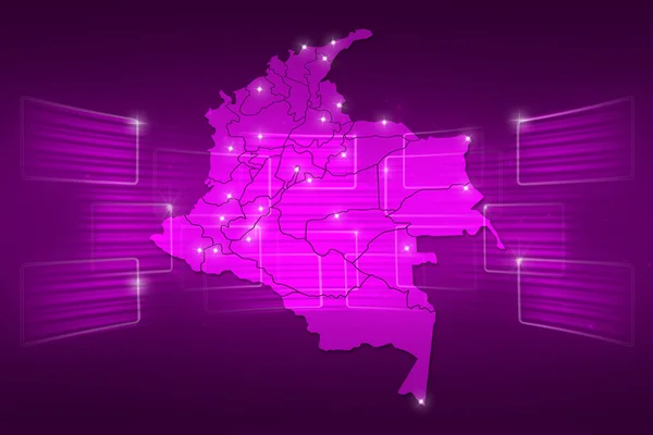 Mapa Colombia Mapa del mundo Noticias Comunicación púrpura —  Fotos de Stock