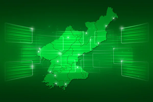 Korea Północna mapa świata mapa Zielona komunikacja wiadomości — Zdjęcie stockowe