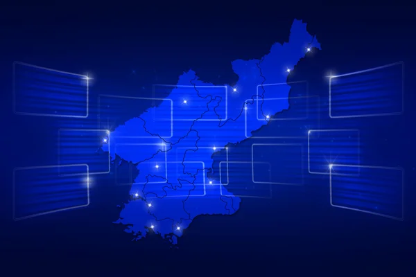 Mapa Severní Korea mapa světa Novinky komunikace modrá — Stock fotografie