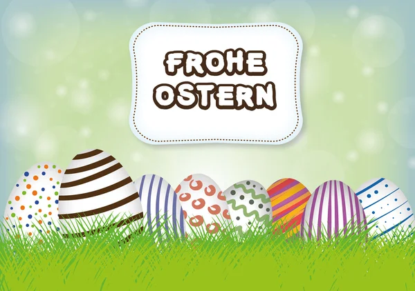 Veselé Velikonoce - velikonoční vajíčka - trávy - louka — Stockový vektor