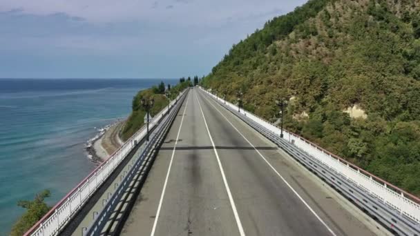 Hermoso Puente Grande Sobre Mar Vista Aérea Del Giro Del — Vídeos de Stock