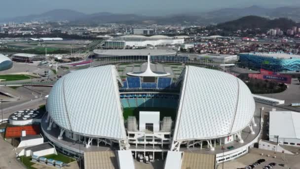 Russia, Sochi - 10 apr 2021: Aerial Football stadium Fischt. Sochi, Adler , Russia, Olympic Torch and Fisht stadium built for Winter Olympic Games 2014. Stadium fischt, the main ceremonial area — Stock Video