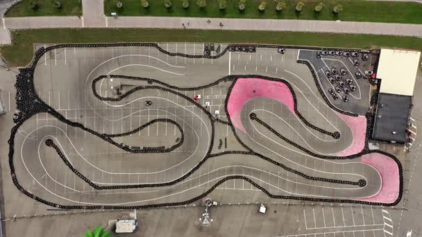 Vue Aérienne Piste Karting Les Gens Courent Sur Les Cartes — Video