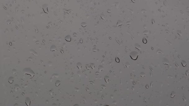 Gotas de lluvia en el vaso. Clima nublado. Lluvia. Tristeza. Tristeza. Estado de ánimo azul. — Vídeo de stock