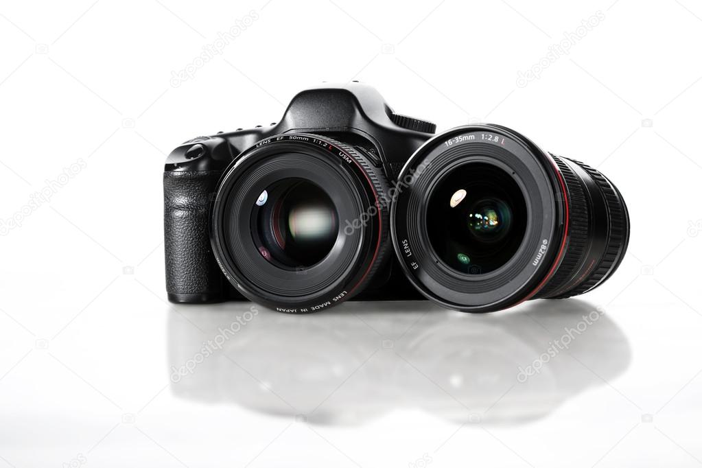 The camera on white background