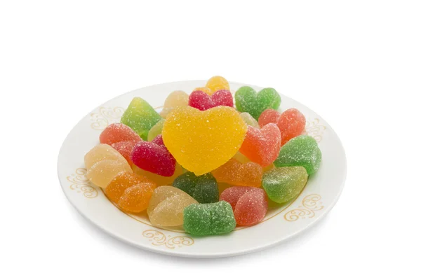 Colorful jelly hearts on a plate — Stock Photo, Image