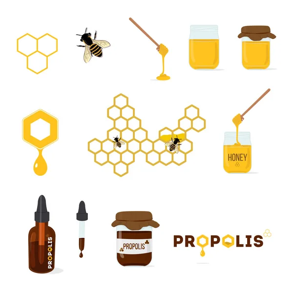Vector Set Color Icons Isolated White Background Propolis Bottle Dropper — Stock vektor