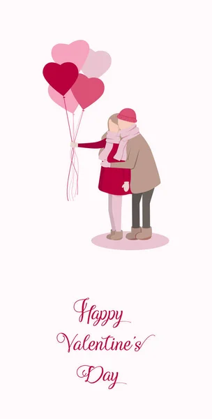 Valentines Day couple with hearts. Vertical template or invitation. illustration — Stock Photo, Image