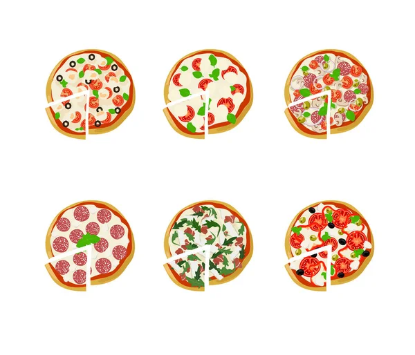 Set Vista Pizza Superiore Pizza Affettata Illustrazione Eps — Foto Stock