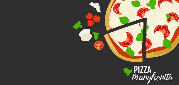 Bandiera Lunga Nera Con Pizza Margherita Illustrazione Eps — Foto Stock