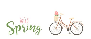 Bisiklet ve çiçeklerle bahar illüstrasyonu