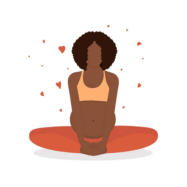 Terhes fekete nő, aki jógázik. Vektor illusztráció. Fekete nő jóga. Az anyaság fogalma — Stock Vector