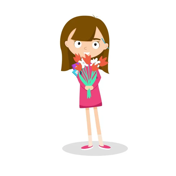 Повернутися до школи мила дівчина з квітами в руках. Векторні ілюстрації, eps 1 - — стоковий вектор