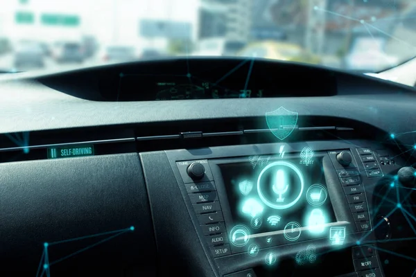 Head Display Digital Technology Network Panel Control Autonomní Smart Car — Stock fotografie