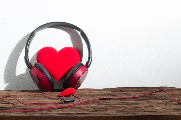 song headphone music with love red heart decoration in festive holiday season greeting of valentine\'s day gift wedding background