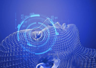 3D resimleme, ai robot kafa biyonik yüz veri internet ağı, derin öğrenme sistemi teknoloji makinesi