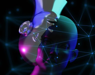 3D resimleme, ai yapay zeka robotu veri internet ağı ile insansı, derin öğrenme sistemi teknolojisi