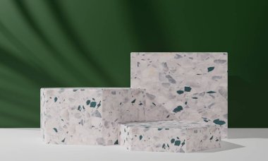 Kozmetik ürün için mermer kaide sahne modeli, malzeme podyumu, tasarım için soyut plaka vitrini, 3D illüstrasyon