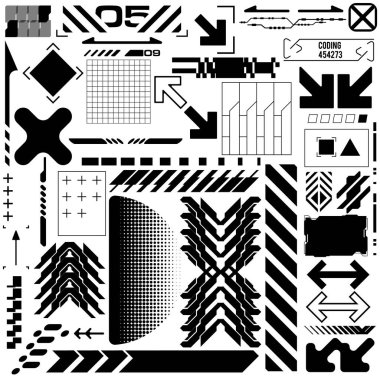 y2k 2000s scifi cyberpunk retro-futuristic layout template set dashboard HUD for ux-ui application, 2d vector illustration